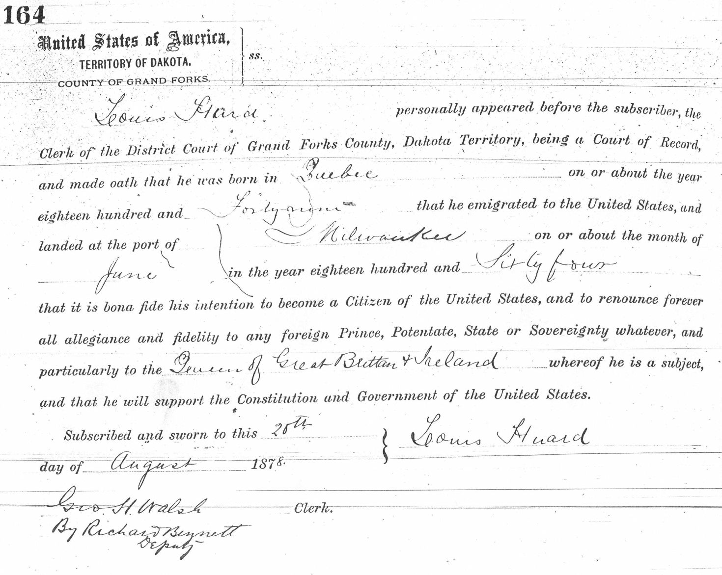  Louis Huard 1st filing for US Naturalization